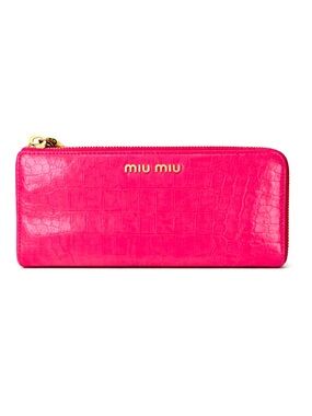 Miu Miu Pink Croc-Embossed Long Zippy Wallet W/ COA